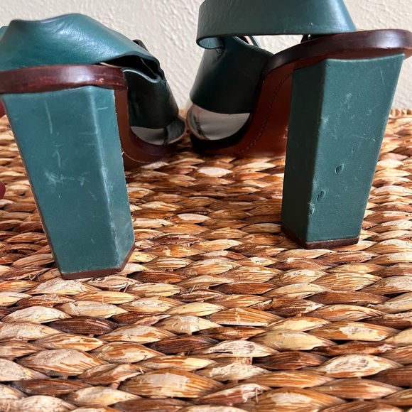 Tory Burch teal green white cream Colorblock Heel geometric sandal sling back 8 - Picture 6 of 10